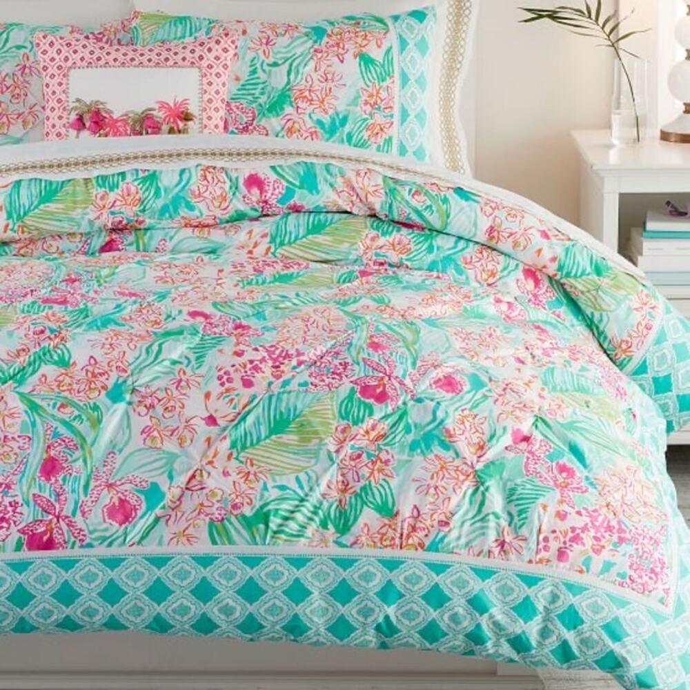 Lily Pulitzer Pottery barn Kids Orchid border Full/Queen Duvet cover & cases